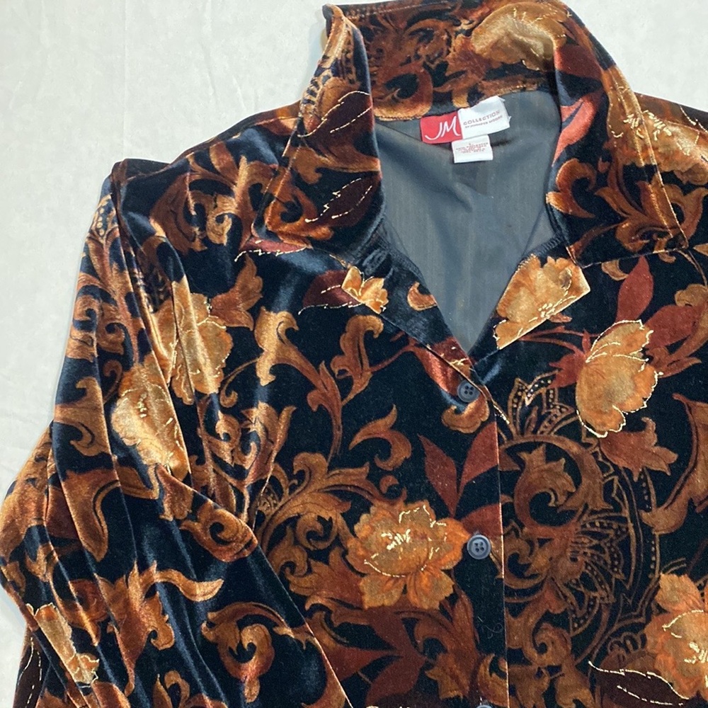VINTAGE size L velvet gold& black paisley button up